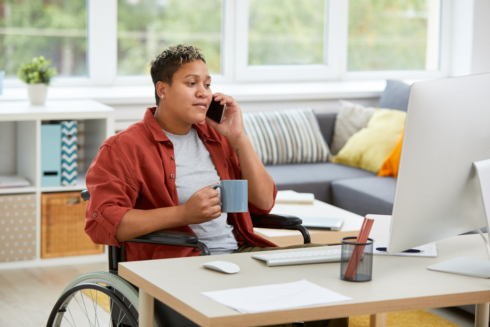 Disabled woman working at home